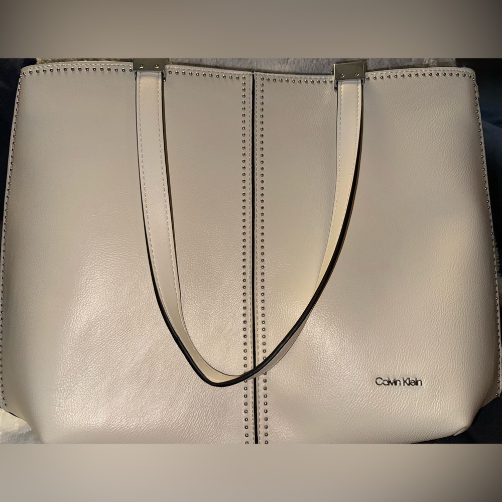 Calvin Klein Cream Leather Tote Satchel